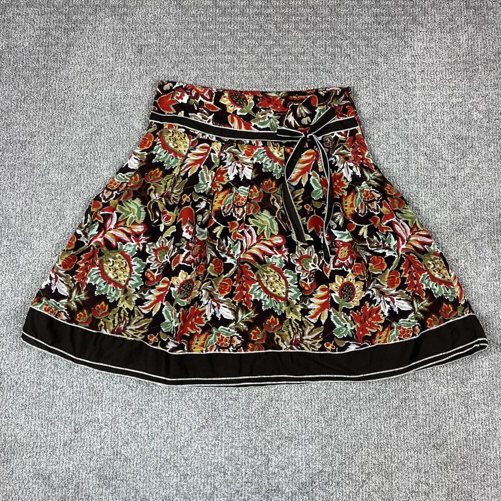 Mix Nouveau Skirt Womens Small Brown Dark Floral Pleated Bow Boho